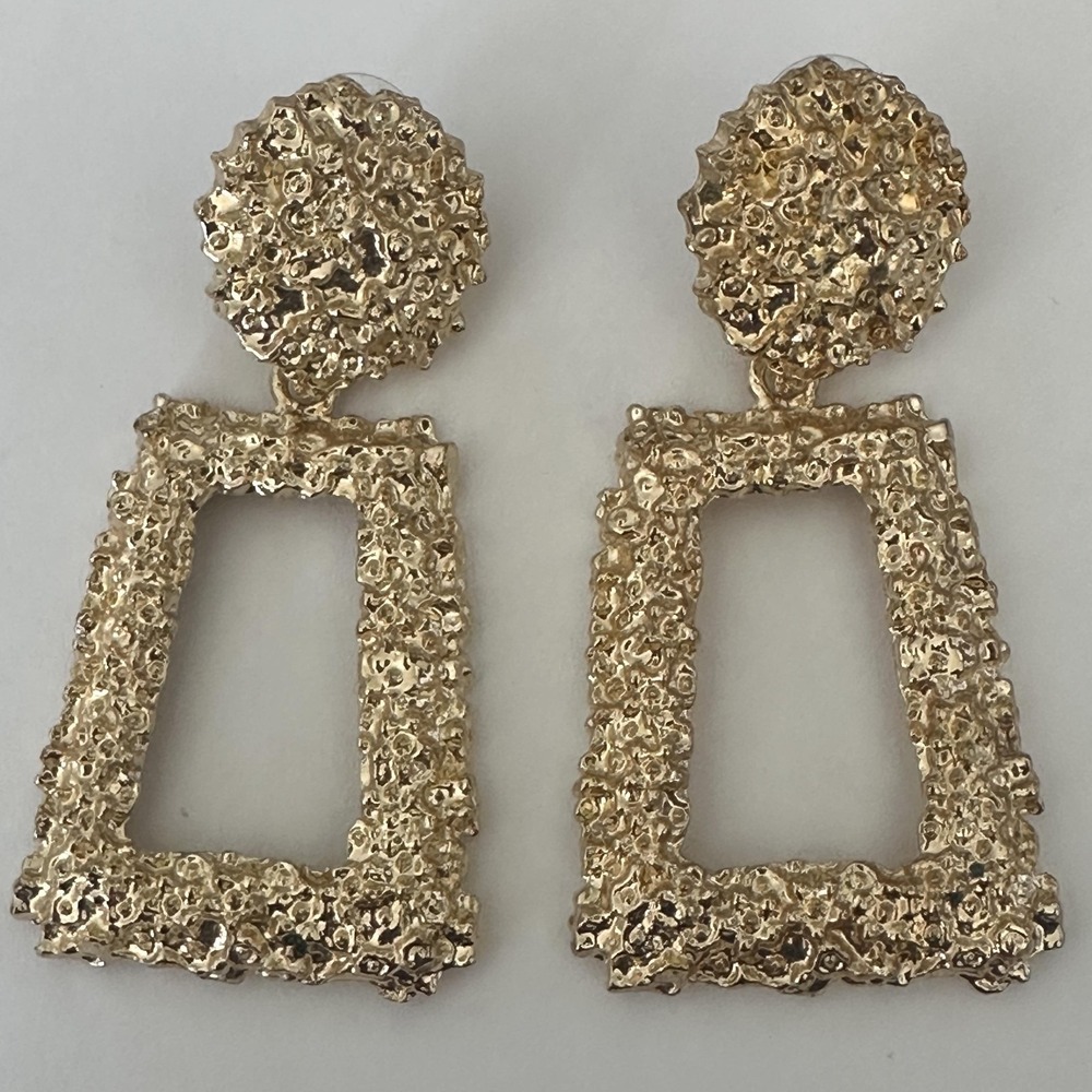 Gold Tone Rectangle Dangle Earrings Womens Chunky Statement Disco Boho Geometric